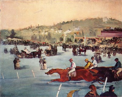 Rennen im Bois de Boulogne von Edouard Manet als Kunstdruck auf Leinwand