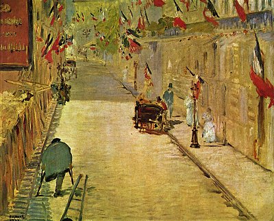 Rue Mosnier mit Fahnen von Edouard Manet als Kunstdruck auf Leinwand