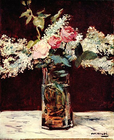 Stillleben Flieder und Rosen von Edouard Manet als Kunstdruck auf Leinwand