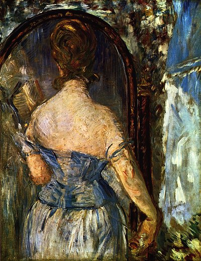 Vor dem Spiegel von Edouard Manet als Kunstdruck auf Leinwand