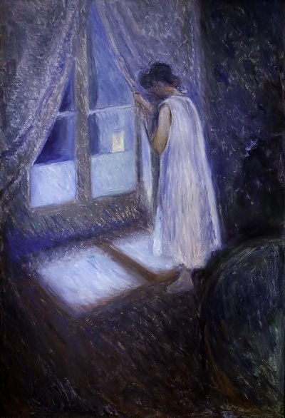 Girl looking out the window von Edvard Munch als Kunstdruck auf Leinwand
