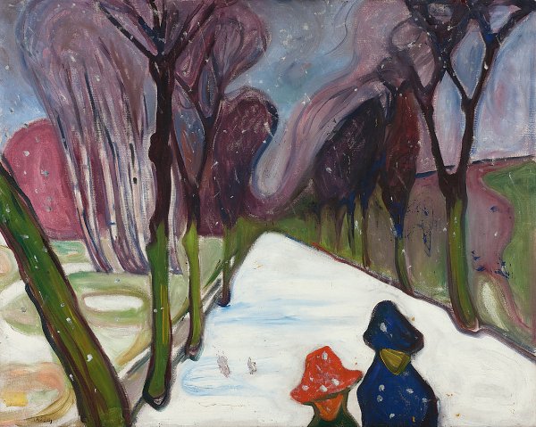 Kunstdruck Neuschnee in der Allee von Edvard Munch als Leinwandbild