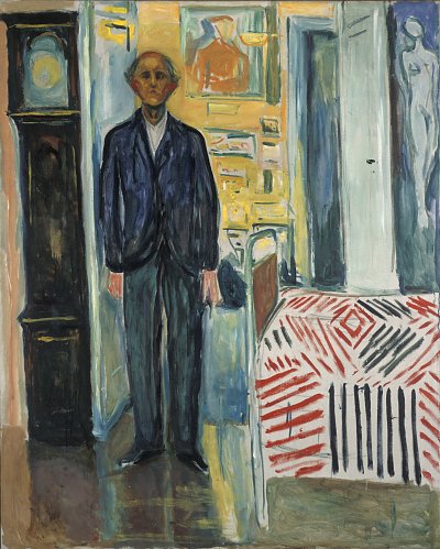 Self Portrait Between the Clock and the Bed von Edvard Munch als Kunstdruck auf Leinwand