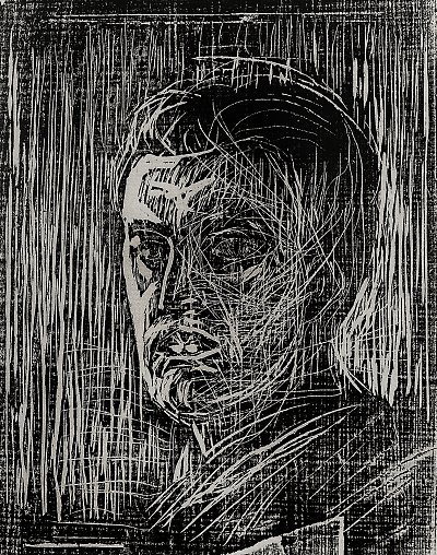 Self portrait facing left von Edvard Munch als Kunstdruck auf Leinwand