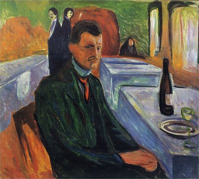 Self portrait in a bottle of wine von Edvard Munch als Kunstdruck auf Leinwand