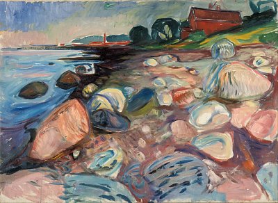 Shore with Red House von Edvard Munch als Kunstdruck auf Leinwand