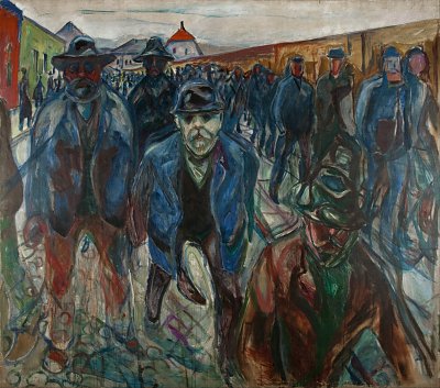 Workers on their way home von Edvard Munch als Kunstdruck auf Leinwand
