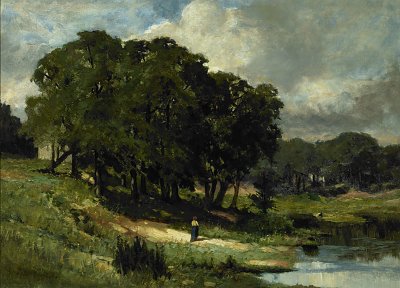 Woman Standing Near a Pond von Edward Mitchell Bannister als Kunstdruck auf Leinwand