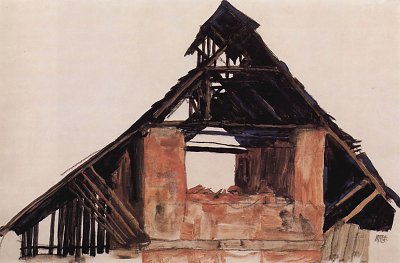 Alter Giebel von Egon Schiele als Kunstdruck auf Leinwand