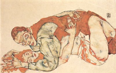 Liebesakt Studie von Egon Schiele als Kunstdruck auf Leinwand
