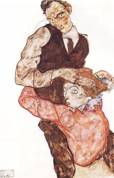 Liebespaar 1 von Egon Schiele als Kunstdruck auf Leinwand