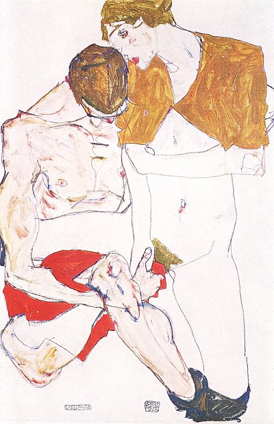 Liebespaar 2 von Egon Schiele als Kunstdruck auf Leinwand