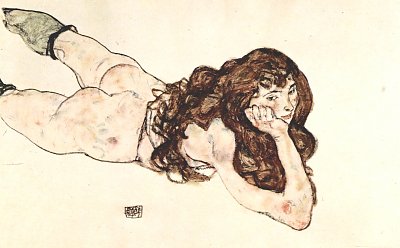 Liegender weiblicher Akt von Egon Schiele als Kunstdruck auf Leinwand