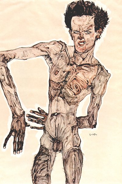 Maennlicher Akt SelbstPortraet von Egon Schiele als Kunstdruck auf Leinwand