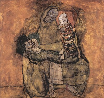 Mutter mit zwei Kindern von Egon Schiele als Kunstdruck auf Leinwand