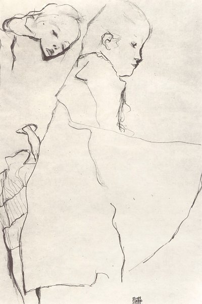 Schlafende Maedchen von Egon Schiele als Kunstdruck auf Leinwand