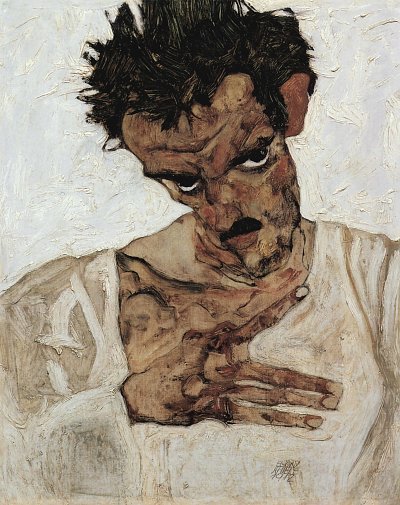 SelbstPortraet mit gesenktem Kopf von Egon Schiele als Kunstdruck auf Leinwand