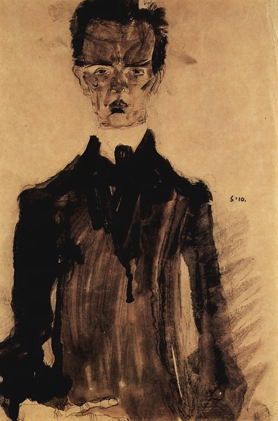 SelbstPortraet mit schwarzem Gewand von Egon Schiele als Kunstdruck auf Leinwand