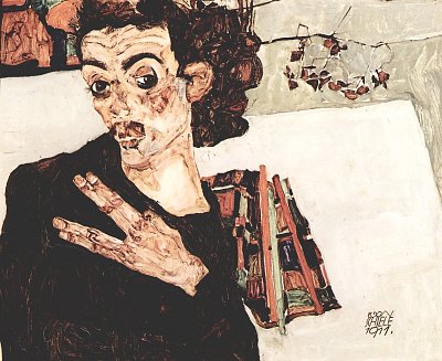 SelbstPortraet mit schwarzem Tongefaess von Egon Schiele als Kunstdruck auf Leinwand
