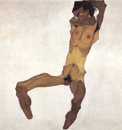 Sitzender maennlicher Akt von Egon Schiele als Kunstdruck auf Leinwand