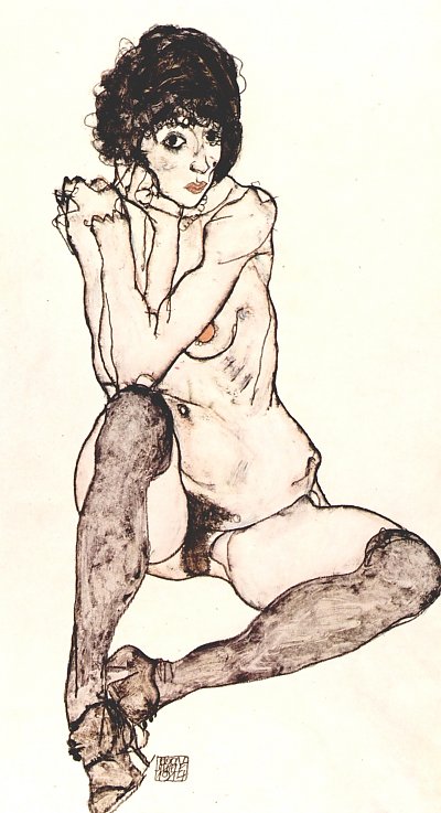 Sitzender weiblicher Akt 2 von Egon Schiele als Kunstdruck auf Leinwand