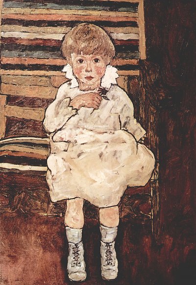 Sitzendes Kind von Egon Schiele als Kunstdruck auf Leinwand
