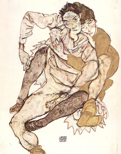 Sitzendes Paar von Egon Schiele als Kunstdruck auf Leinwand