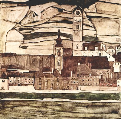 Stein an der Donau II von Egon Schiele als Kunstdruck auf Leinwand