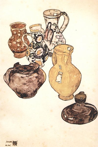 Steingutgeschirr von Egon Schiele als Kunstdruck auf Leinwand