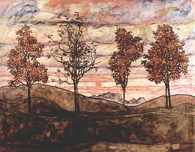 Vier Baeume von Egon Schiele als Kunstdruck auf Leinwand