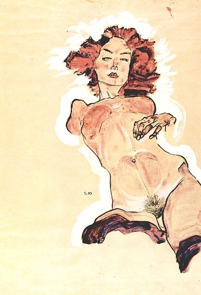 Weiblicher Akt von Egon Schiele als Kunstdruck auf Leinwand