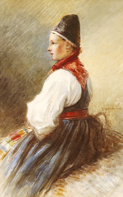 Flicka i folkdraekt von Egron Lundgren als Kunstdruck auf Leinwand