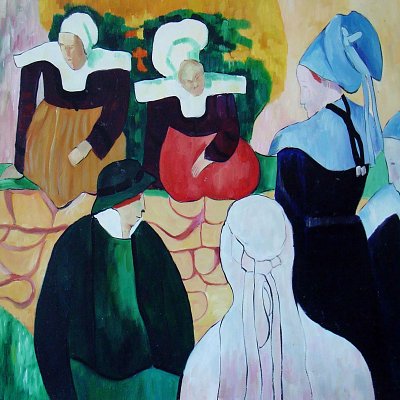 Bretonnes devant un mur von Emile Bernard als Kunstdruck auf Leinwand