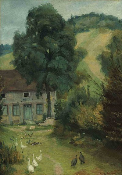 House in molosmes with chickens von Emile Bernard als Kunstdruck auf Leinwand