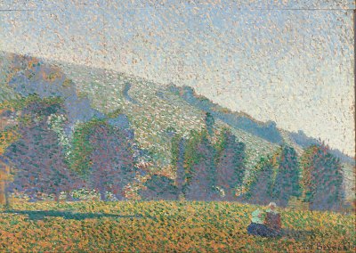 Two Breton women in a meadow von Emile Bernard als Kunstdruck auf Leinwand