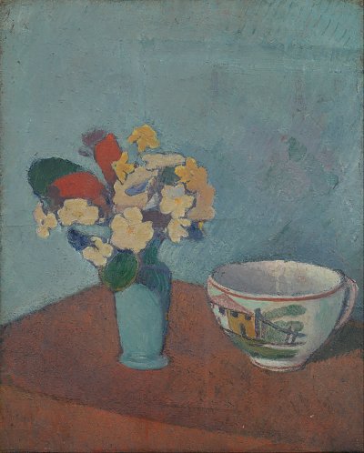 Vase with flowers and cup von Emile Bernard als Kunstdruck auf Leinwand