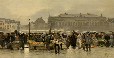 De markt voor de schouwburg in Antwerpen von Emile Claus als Kunstdruck auf Leinwand