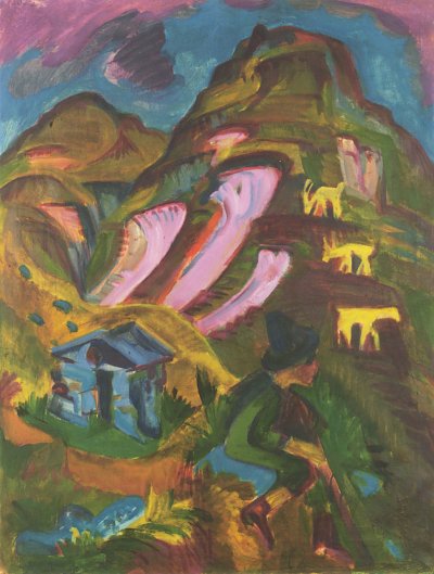 Berghirte im Herbst Berghirte mit Ziegen von Ernst-Ludwig-Kirchner als Kunstdruck auf Leinwand