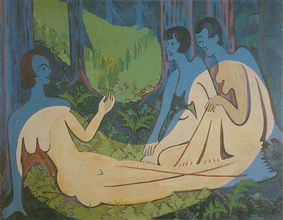 Drei Akte im Wald von Ernst-Ludwig-Kirchner als Kunstdruck auf Leinwand