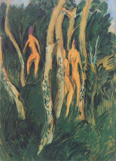 Drei Akte unter Bäumen von Ernst-Ludwig-Kirchner als Kunstdruck auf Leinwand