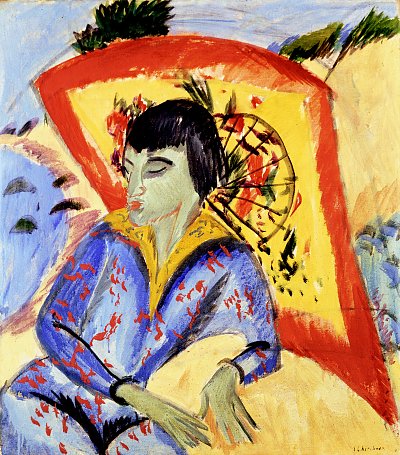 Erna mit Japanschirm von Ernst-Ludwig-Kirchner als Kunstdruck auf Leinwand