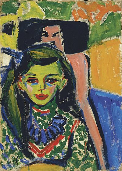 Fraenzi vor geschnitztem Stuhl von Ernst-Ludwig-Kirchner als Kunstdruck auf Leinwand