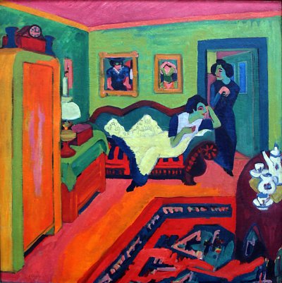 Interieur mit zwei Mädchen von Ernst-Ludwig-Kirchner als Kunstdruck auf Leinwand