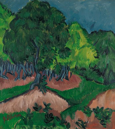 Landschaft mit Kastanienbaum von Ernst-Ludwig-Kirchner als Kunstdruck auf Leinwand
