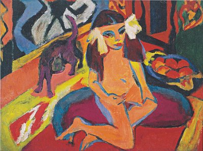 Maedchen mit Katze Franzi von Ernst Ludwig Kirchner als Kunstdruck auf Leinwand