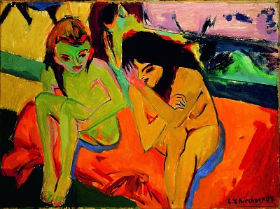 Nackte Mädchen Unterhaltend von Ernst Ludwig Kirchner als Kunstdruck auf Leinwand
