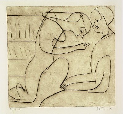 Paar in der Bibliothek von Ernst-Ludwig-Kirchner als Kunstdruck auf Leinwand