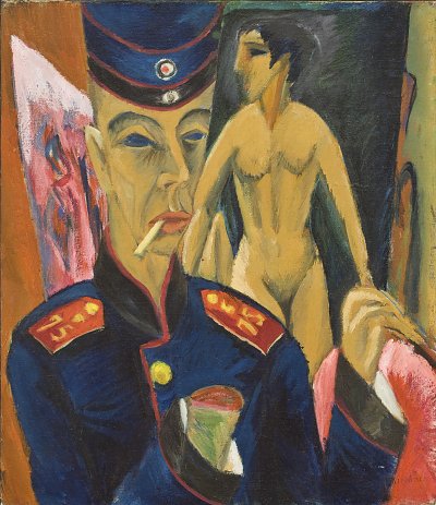 Selbstbildnis als Soldat von Ernst Ludwig Kirchner als Kunstdruck auf Leinwand