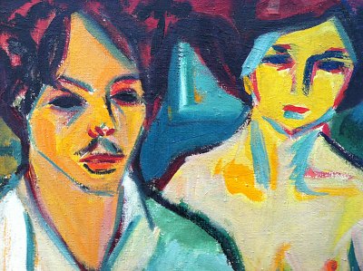 Selbstbildnis mit Modell von Ernst Ludwig Kirchner als Kunstdruck auf Leinwand