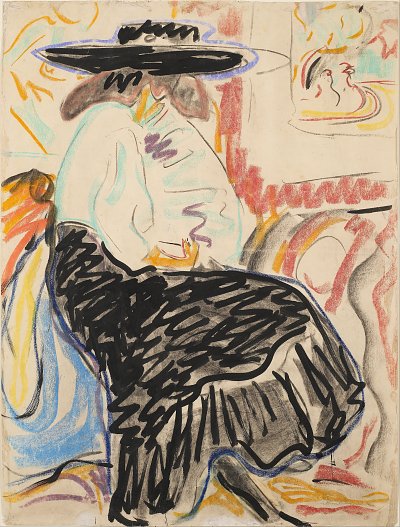 Sitzende Frau im Studio von Ernst Ludwig Kirchner als Kunstdruck auf Leinwand